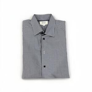 ETON MENS CASUAL BUTTON SHIRT BLUE PATTERN LARGE 16.5/42 MADE ROMANIA GREAT COND